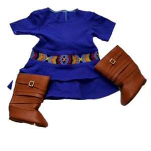 American Girl Saige's meet outfit blue dress and boots